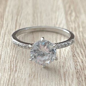 Round Simulated Diamond Solitaire - 925 Sterling Silver